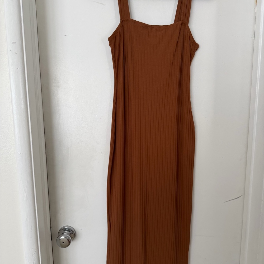 Target Women's Ribbed Maxi Dress in Rust Brown